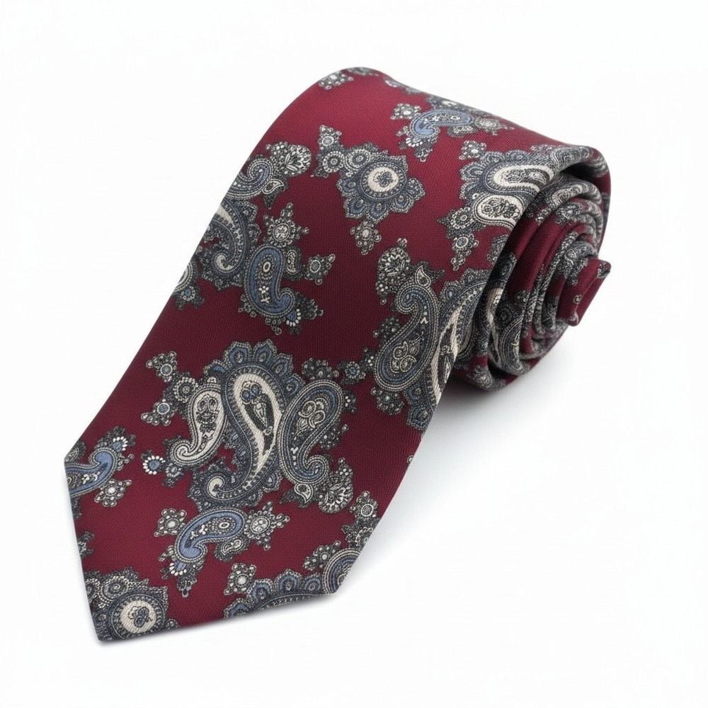 Bill Blass Men's Necktie Dark Red Floral Pattern 100% Silk - Picture 1 of 7